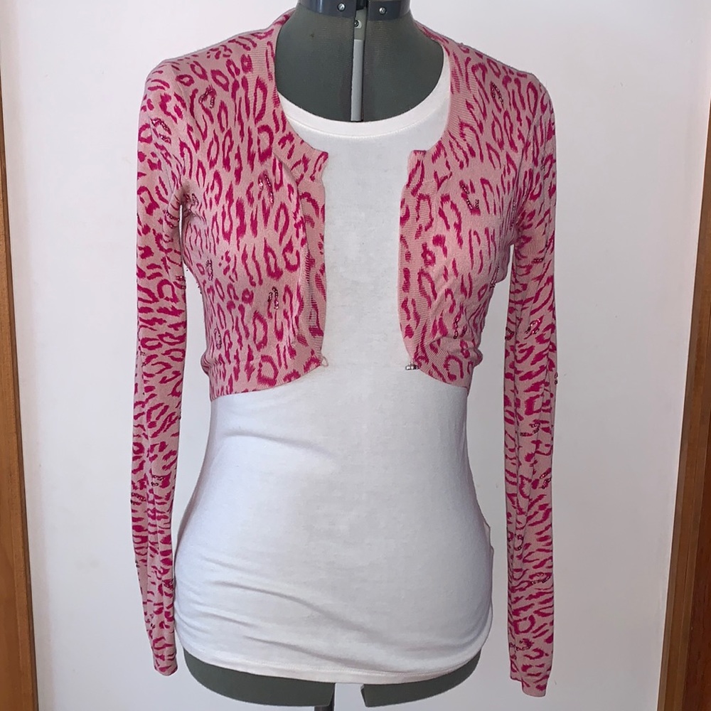 Pink Leopard Cropped Cardigan